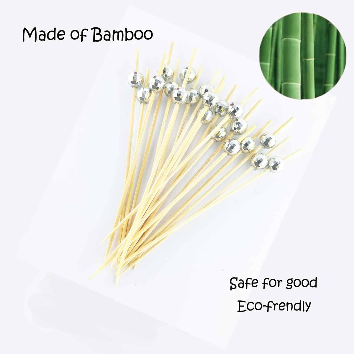 120 Pcs Glitter Ball Cocktail Picks 4.7" Drinks Fruits Hawaiian Party Food Garnish Skewer Sticks