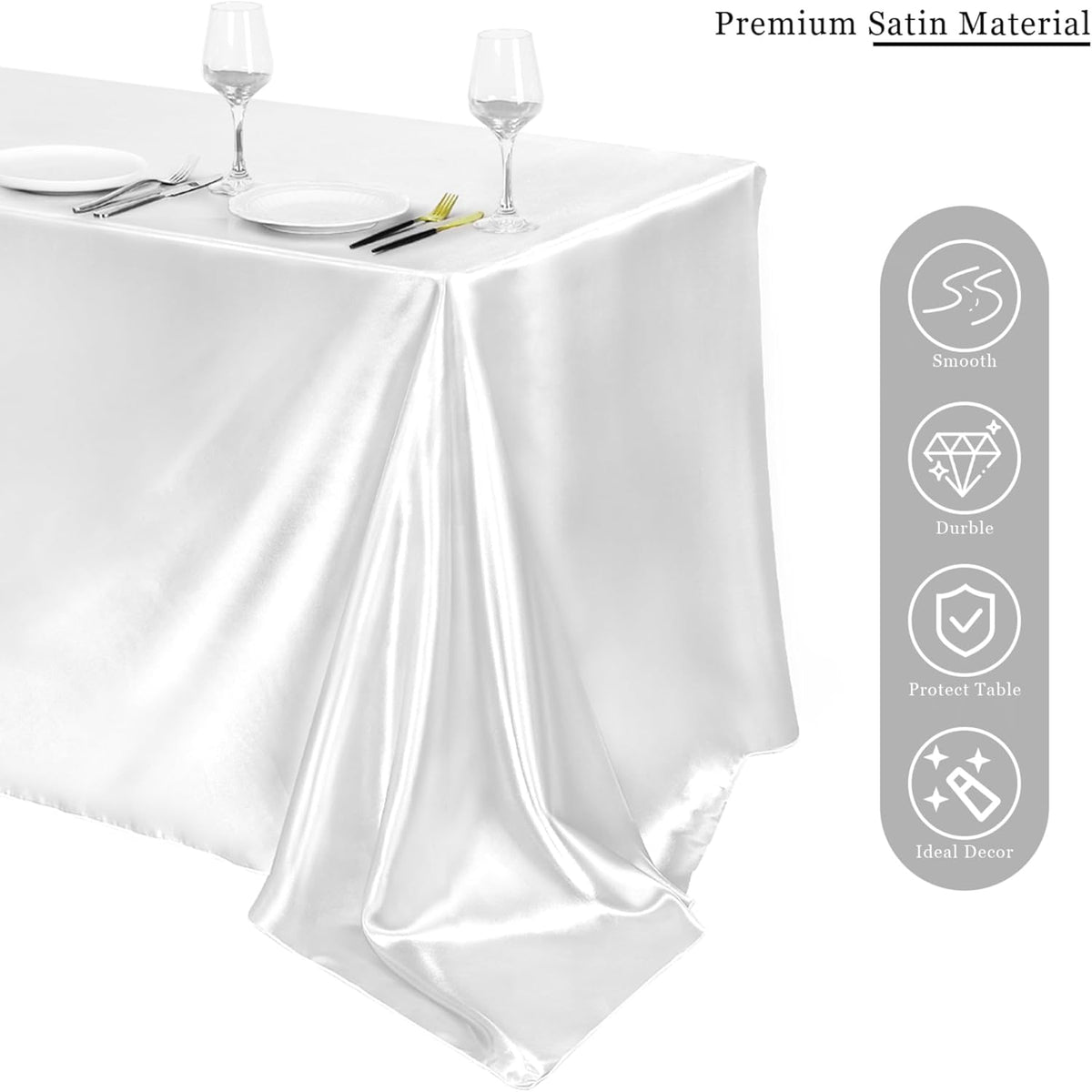 TURSTIN 8 Packs White Satin Tablecloth 102 x 58 Inch Overlay Satin Table Cover Rectangle Bright
