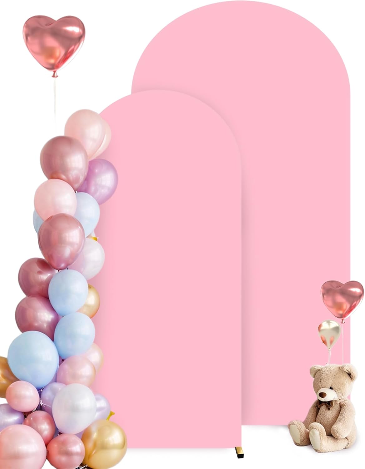 HEMMOTOP Pink Arch Backdrop Cover 7.2 ft, 6ft, Wedding Arch Covers Stretchy Backdrop 2 Set, 2-Sided