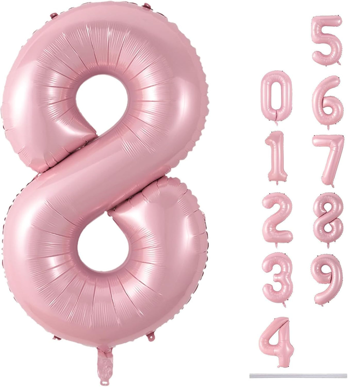 Pastel Pink 8 Balloons, 40" Giant Helium Foil Number 0-9 Light Pink Birthday Balloon for Girls