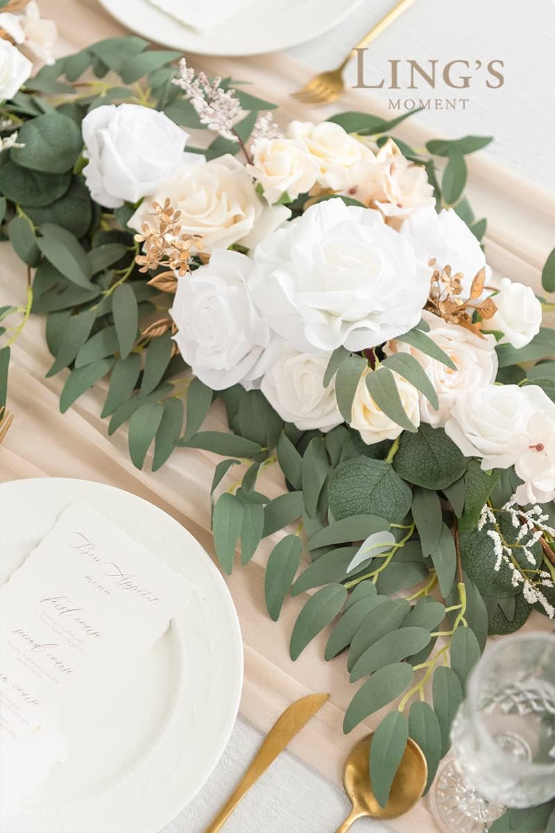 Ling's Moment Flower Garland - 6FT Eucalyptus & Rose - Sweetheart Table Decor for Wedding