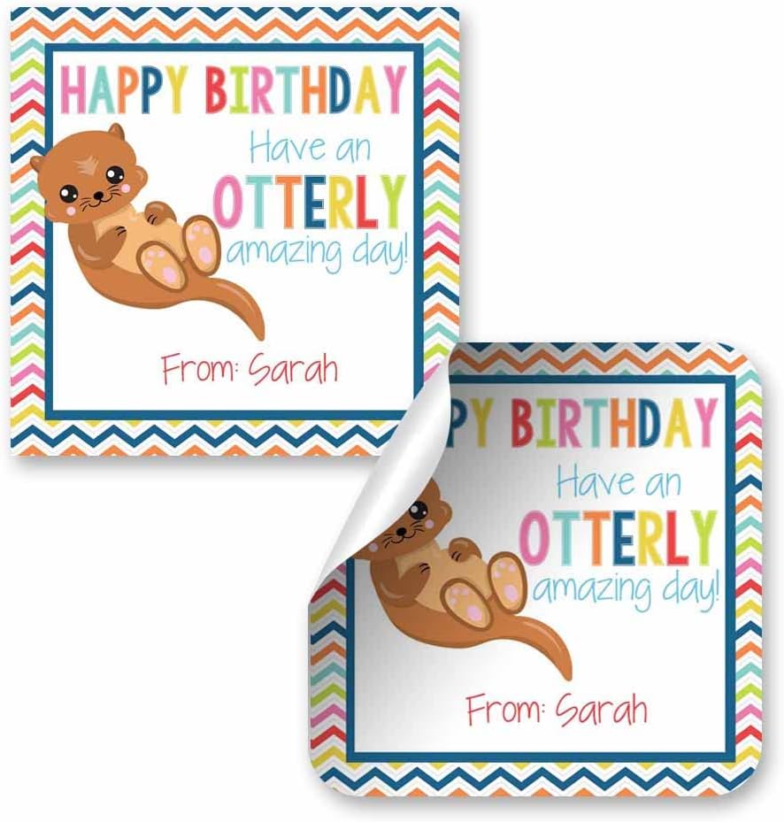 Custom & Personalized Adorable Otter Otterly Amazing Happy Birthday Gift Tag Sticker Labels, 24