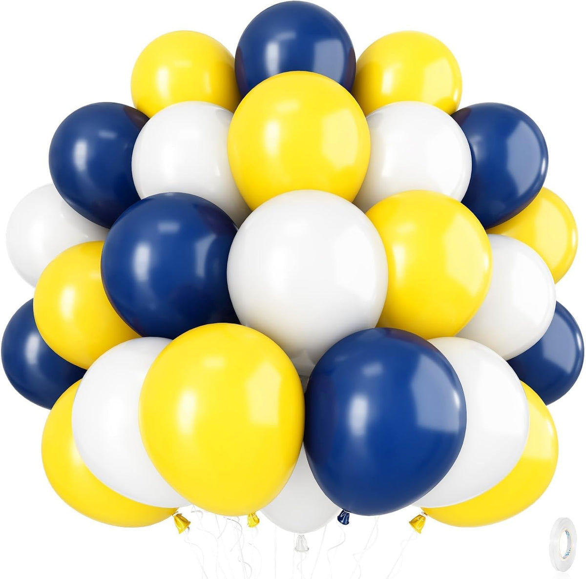 Navy Blue Yellow White Balloons, 12 Inch Navy Blue Yellow White Party Balloons, Dark Blue Yellow