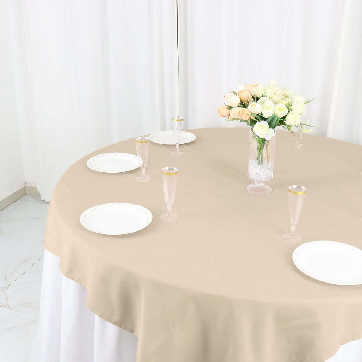 Efavormart 54x54 Nude Wholesale Linens Seamless Polyester Square Linen Tablecloth for Wedding