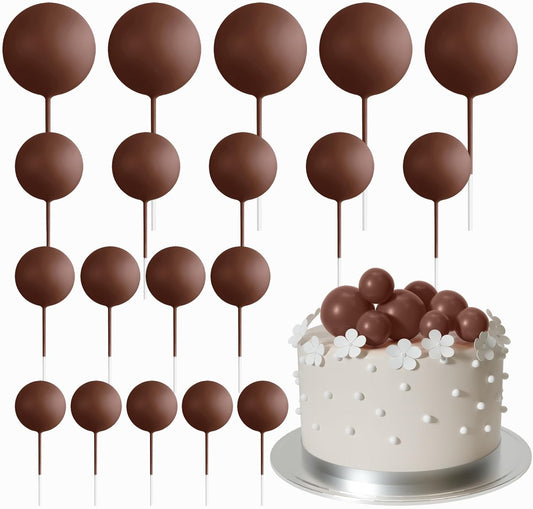 ASTARON 20 Pcs Ball Cake Topper Decorations Mini Balloons Cake Topper Sticks Brown Balls Cake Picks
