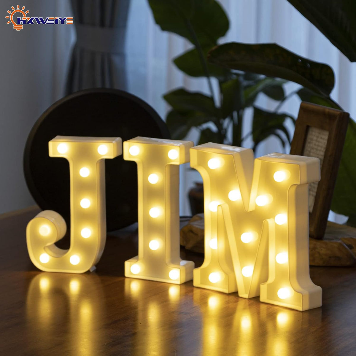 HXWEIYE LED Marquee Letters Lights Sign - J, 26 Alphabet & Number 0-9 Warm White Led Letters for