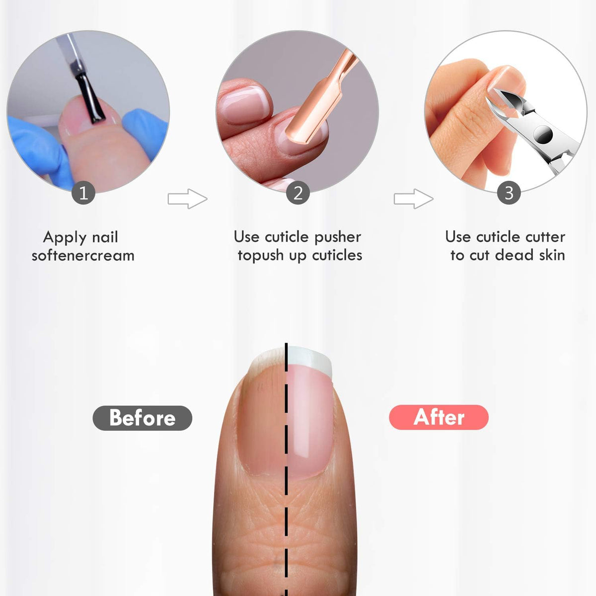 Cuticle Trimmer Cuticle Remover with Cuticle Pusher, XUNXMAS Professional Stainless Steel Durable