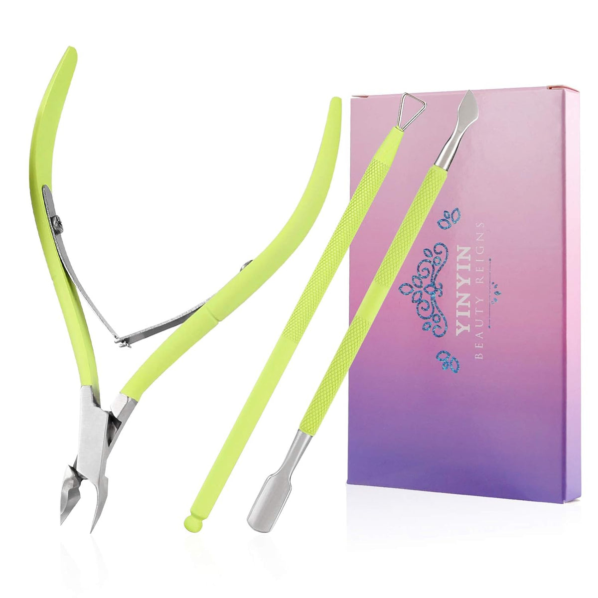 YINYIN Professional Cuticle Trimmer with Pusher and Cutter - Stainless Steel Cuticle Clippers for