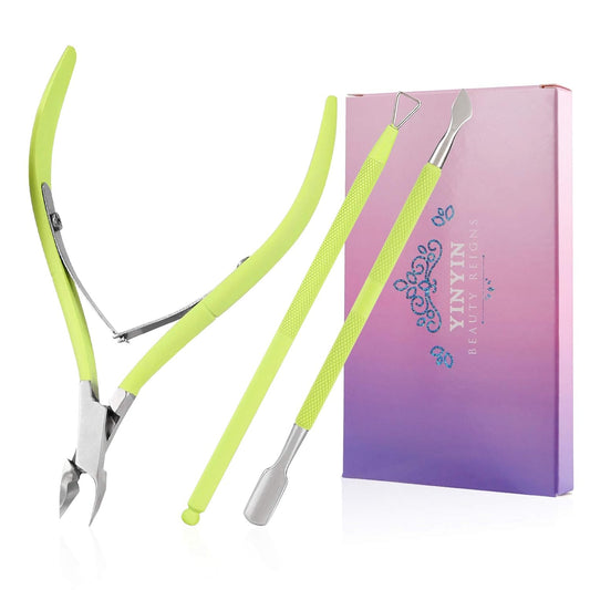 YINYIN Professional Cuticle Trimmer with Pusher and Cutter - Stainless Steel Cuticle Clippers for