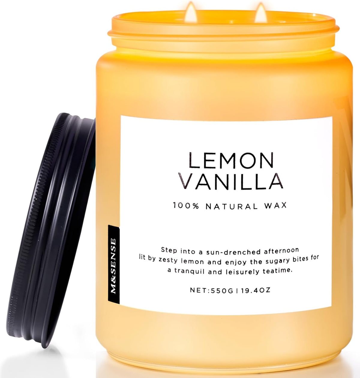M&SENSE Candles Lemon Vanilla Scented, 19.4oz 110 Hours Long Lasting for Home 2 Wick Natural Soy