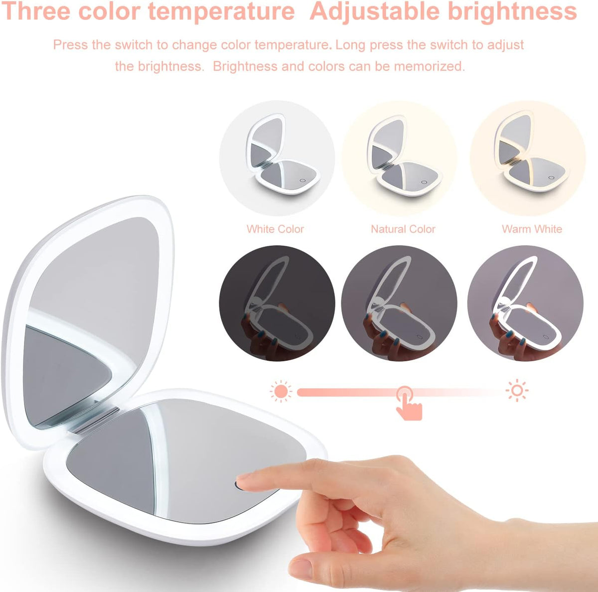 Compact LED Magnifying Travel Makeup-Mirror - 4 inches 1X/10X Magnification Small Hand Pocket