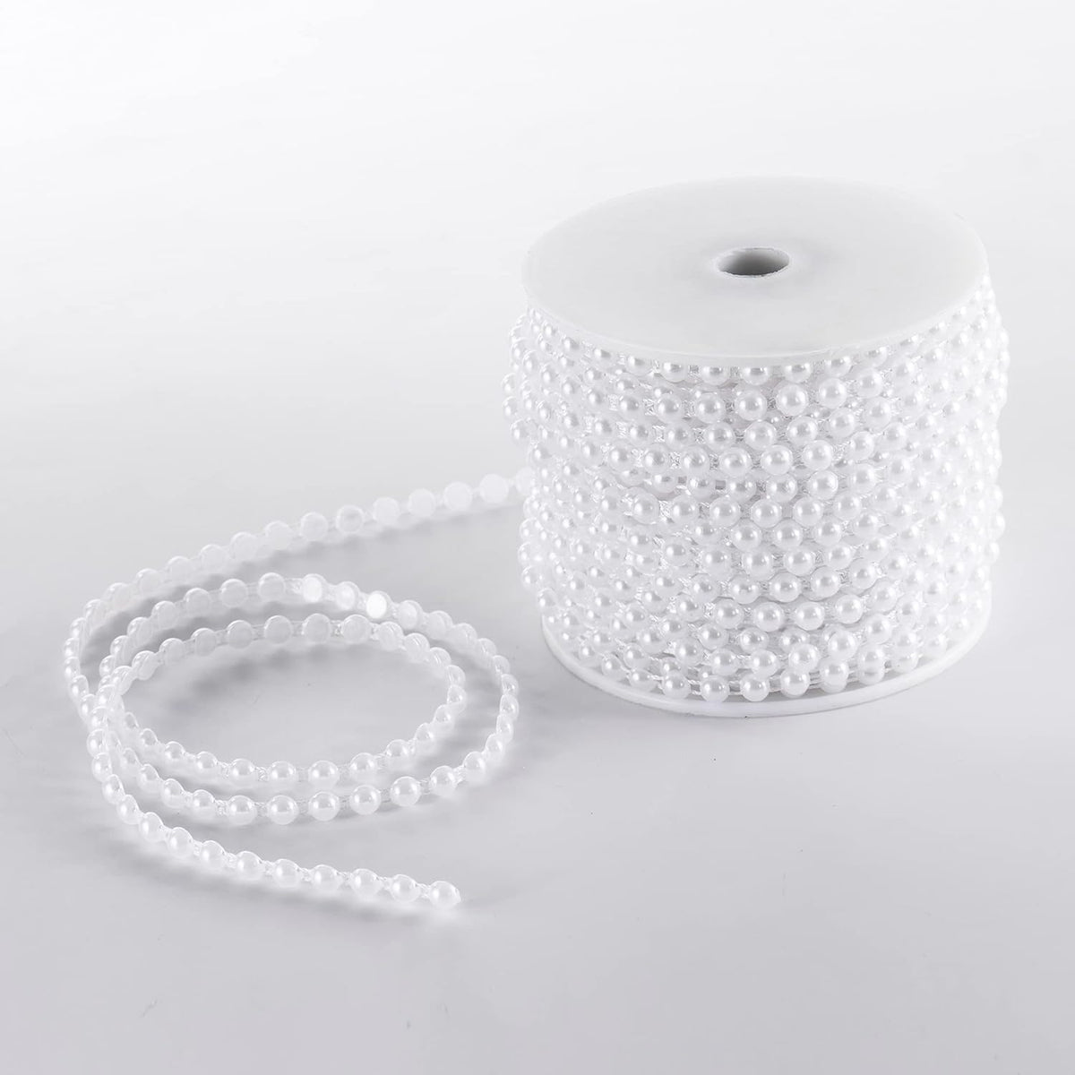 Half-Round Pearl Bead Garland String 27 Yards, 6MM Flat Pearl Beaded Spool Roll Crafts for Wedding