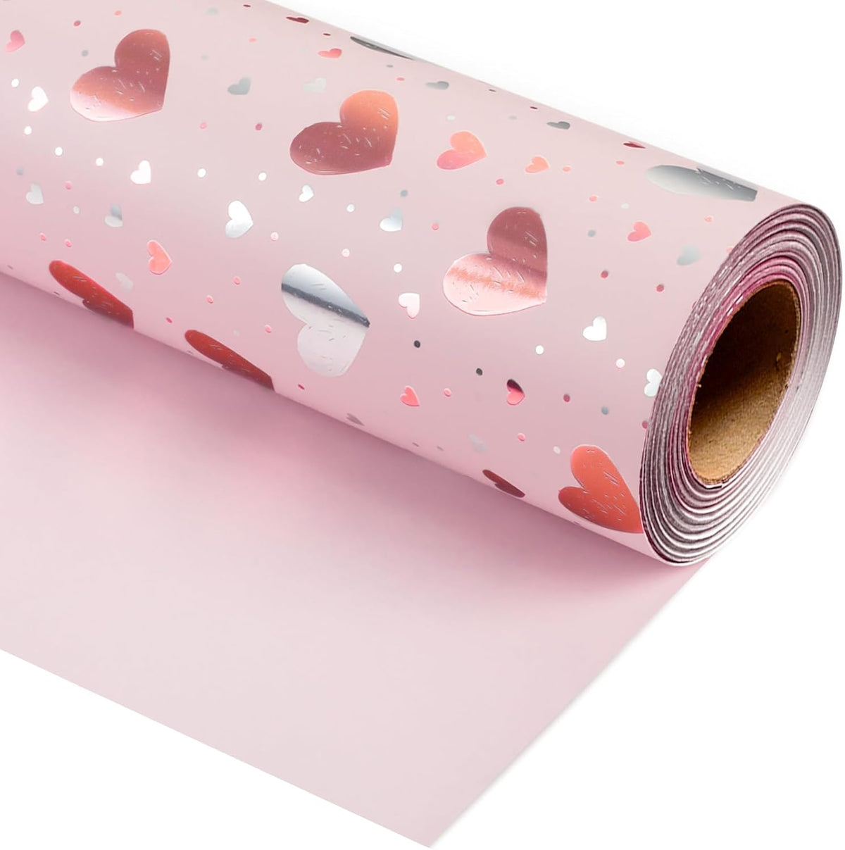 Burymento Gold Foil Heart Wrapping Paper, Reversible Pink Gift Wrap for Birthday, Valentines