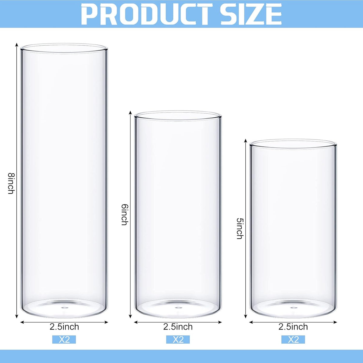 Thin Glass Cylinder Vases 2.5''/3.3'' Diameter 2mm Wall Thickness Clear Flowers Vase Hurricane