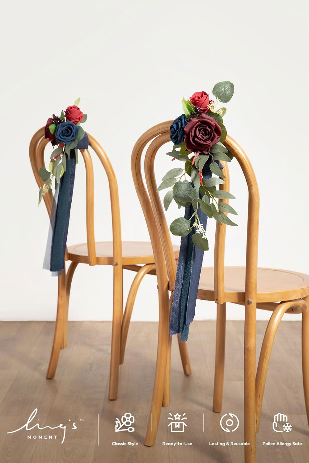 Ling's Moment 8pcs Wedding Artificial Aisle Pew Flowers Chair Decorations Arrangements with Chiffon