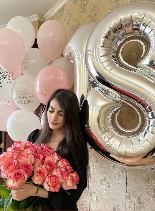 Silver Foil Number 8 Balloon 40 Inch, Helium Mylar Eight Number 8 18 28 38 48 58 80 88 Birthday