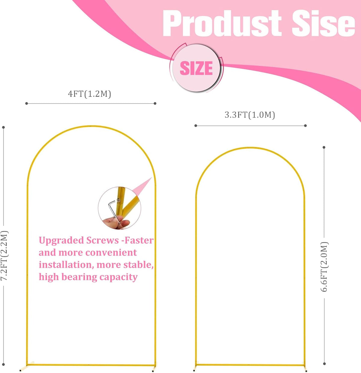 Bazen Wedding Arch Backdrop Stand 7.2FT, 6.6FT Set of 2 Metal Arch Backdrop Stand for Birthday