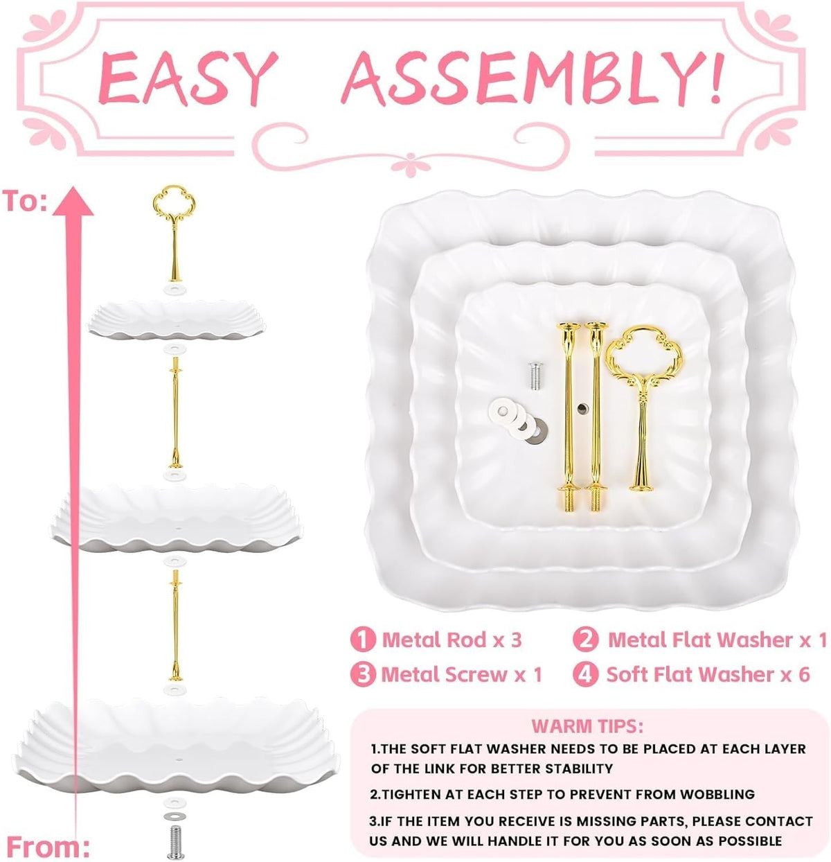 5 Pcs Dessert Table Display Set - 2 Pcs 3-Tier Dessert Display Stands & 3 Pcs Serving Tray