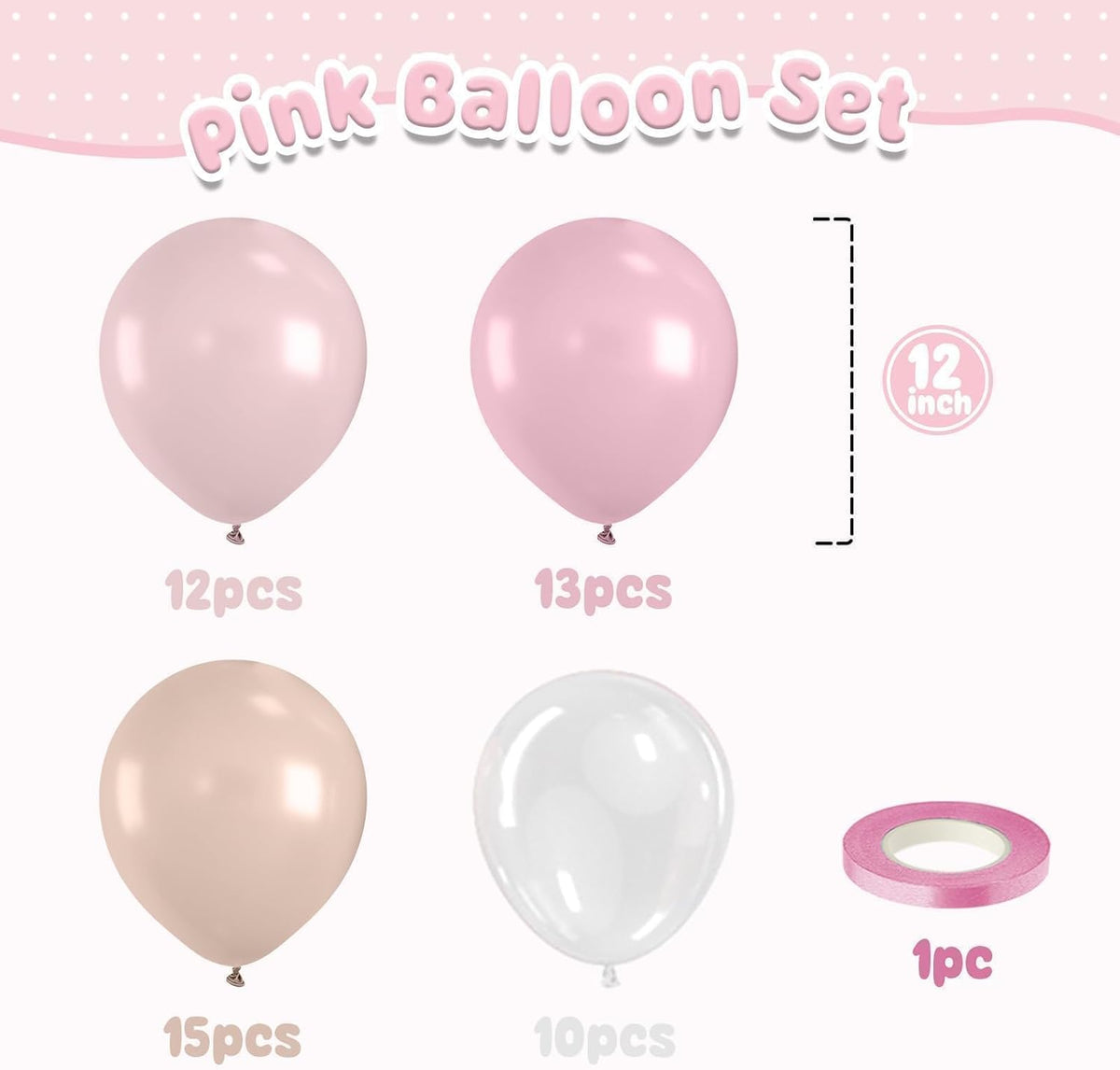 Pink Beige Balloons,50Pcs 12 Inch Blush Pink Cream and Clear Balloons for Girl Baby Boho Birthday