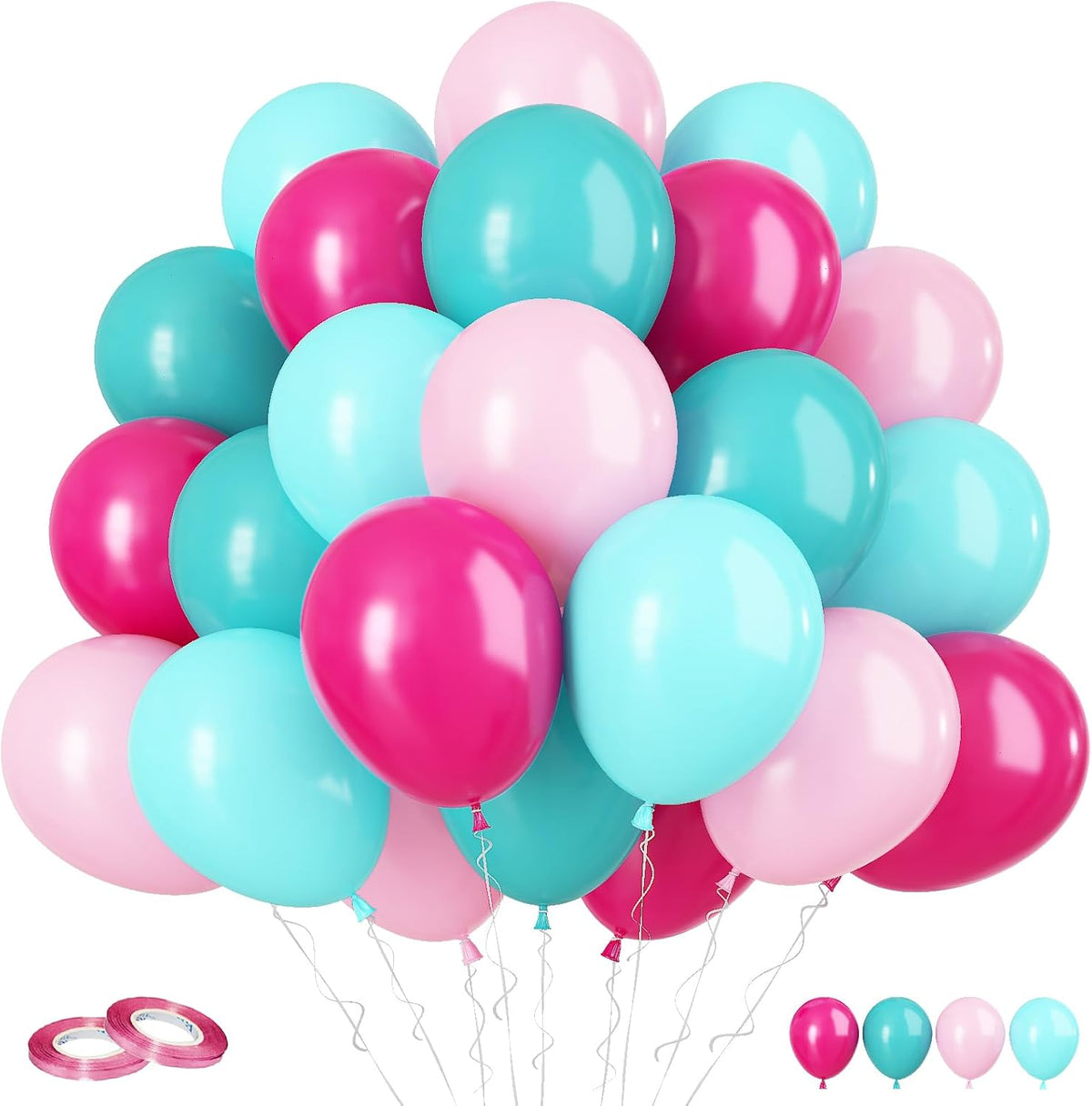 Pink Blue Balloons, 60Pcs Hot Pink Teal Blue Balloons, 12 Inch Hot Pink Confetti Helium Balloon