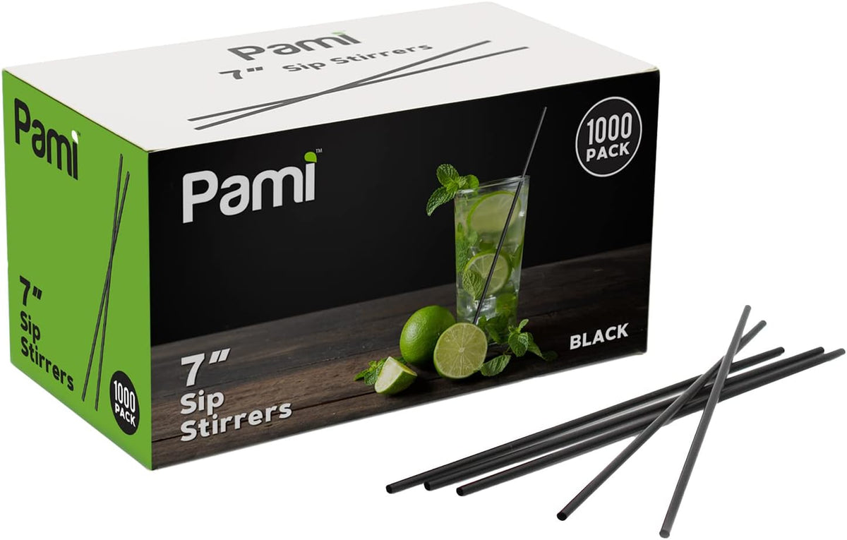 PAMI 1000 Disposable Plastic Cocktail Straws Stir Sticks, Coffee Stirrers for Hot & Cold Drinks