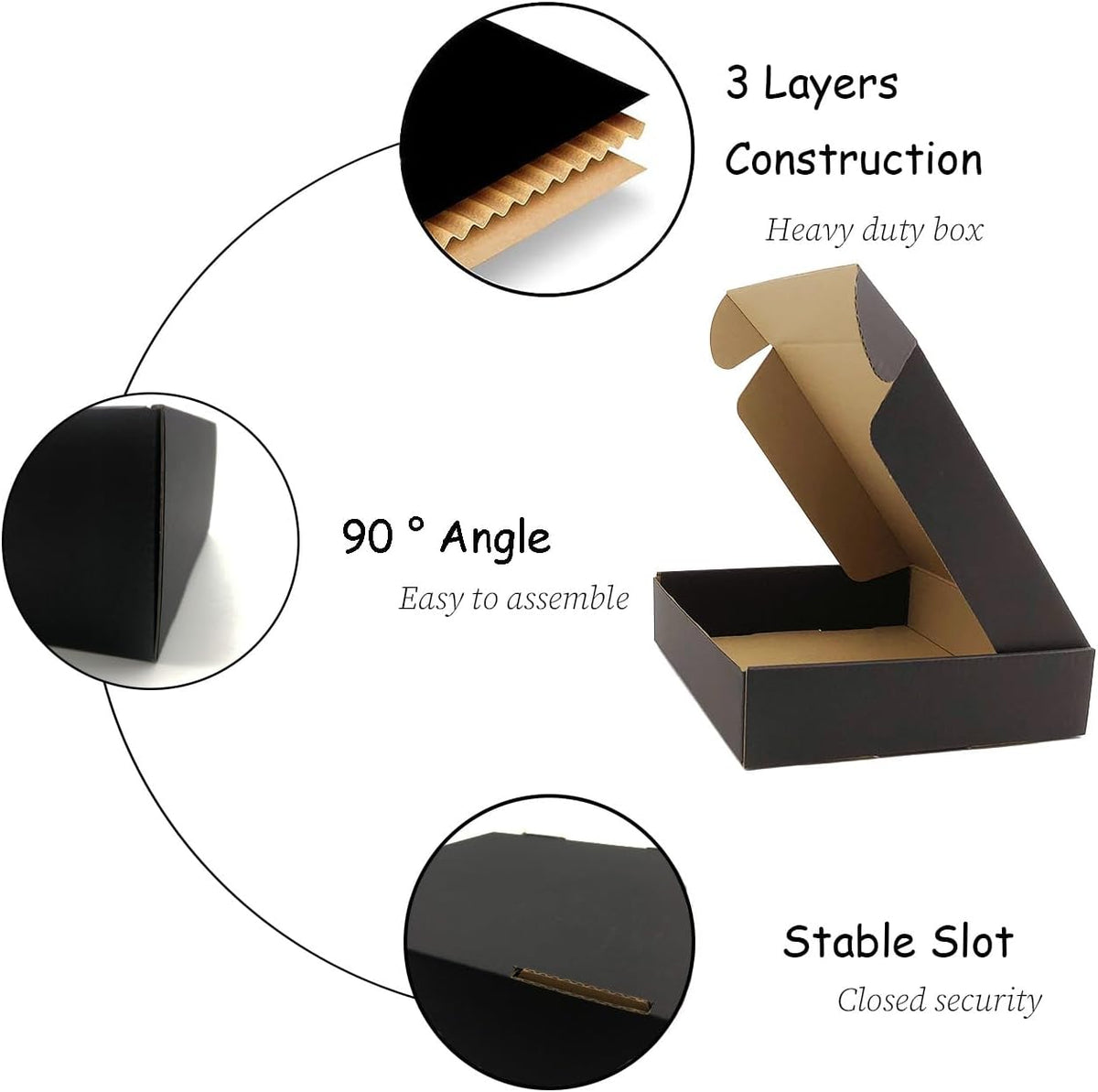 24 Pack 13x10x2 Inches Black Shipping Boxes，3 Layers Corrugated Cardboard Box, Mailer Boxes for
