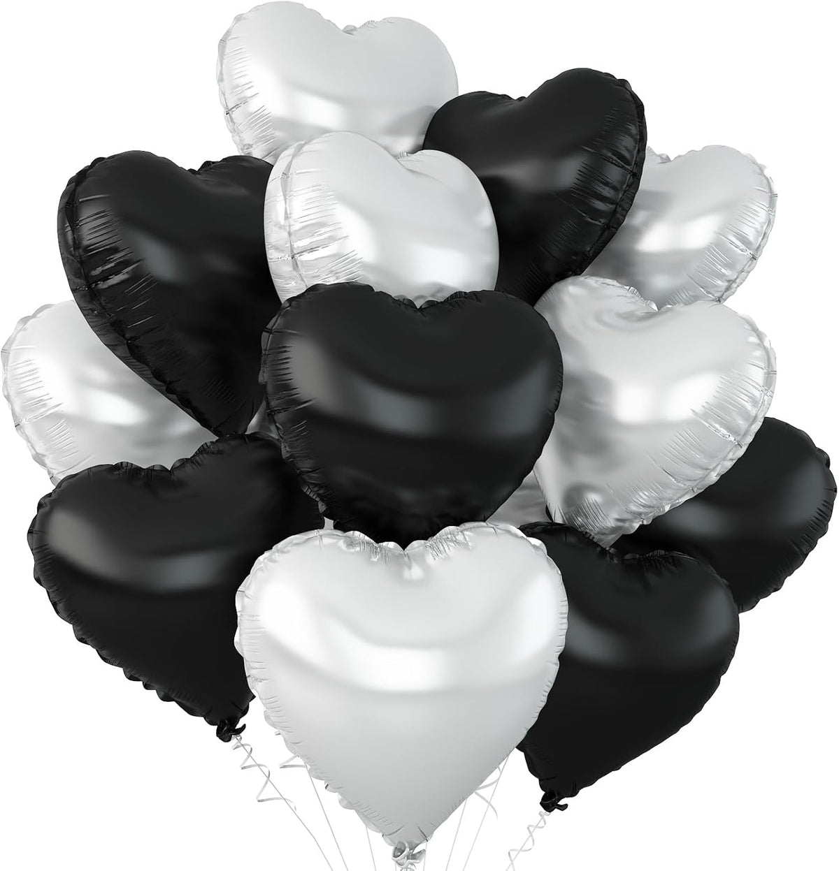 Black Silver Heart Balloons,12Pcs 18Inch Silver Black Heart Shaped Foil Helium Balloons for Baby