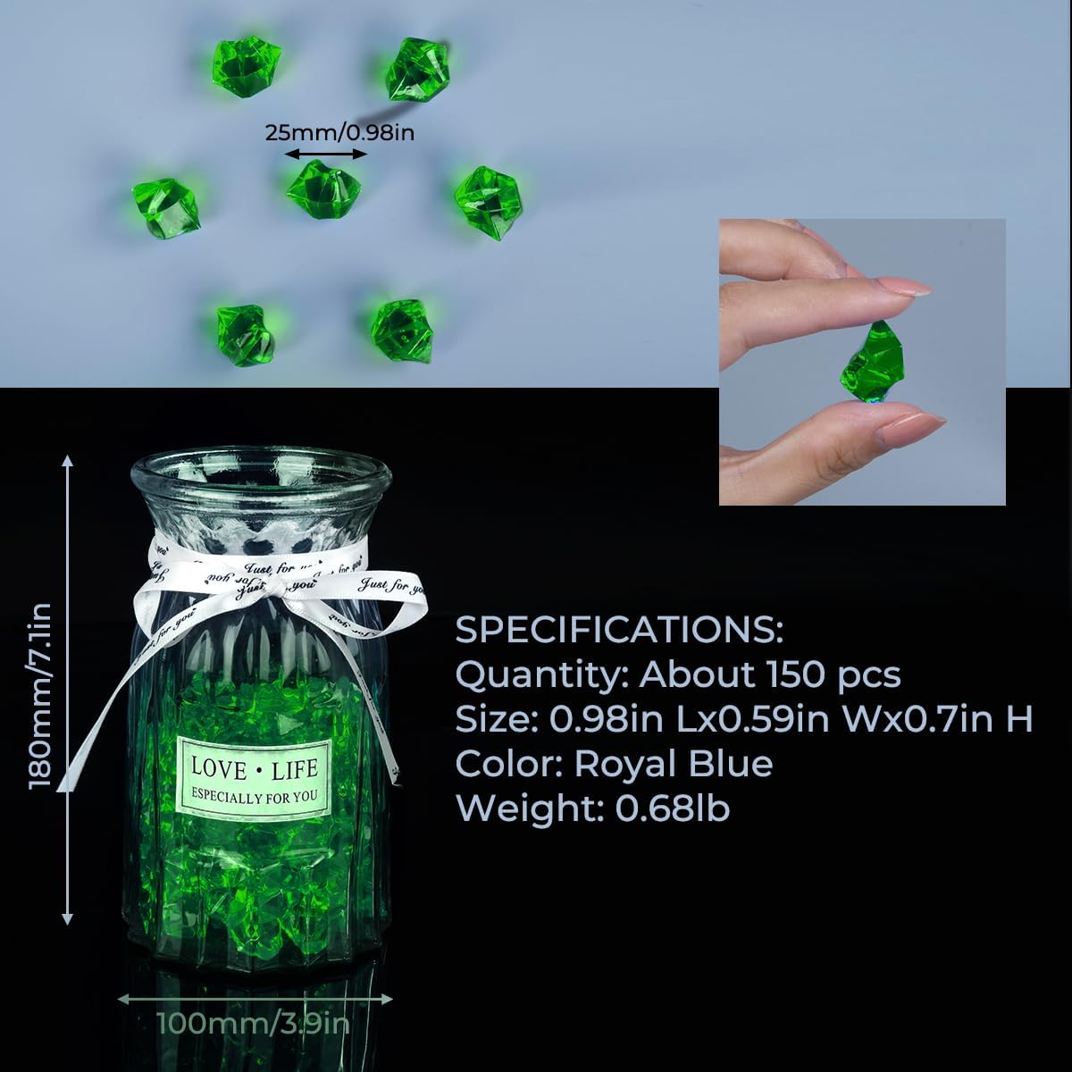 Babenest Acrylic Crushed Ice Rocks, 150 PCS Fake Crystals Plastic Ice Cubes Diamonds Gems for Vase