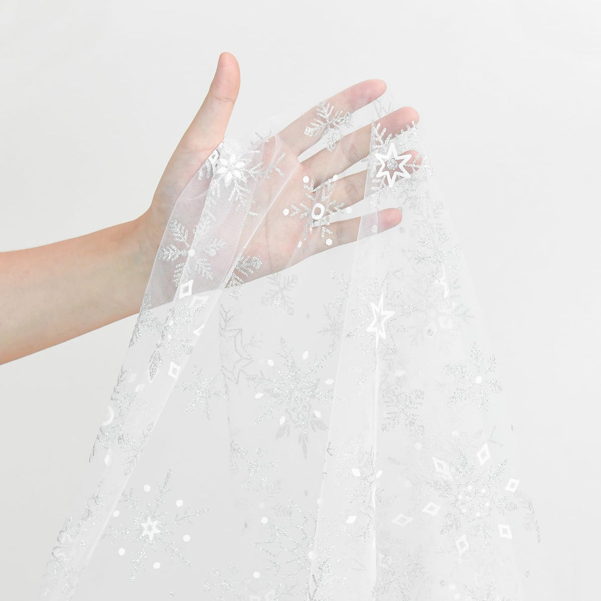 Artoid Mode Silver Snowflakes Christmas Gauze Table Runner 120 Inch 10FT, Seasonal Sheer Winter