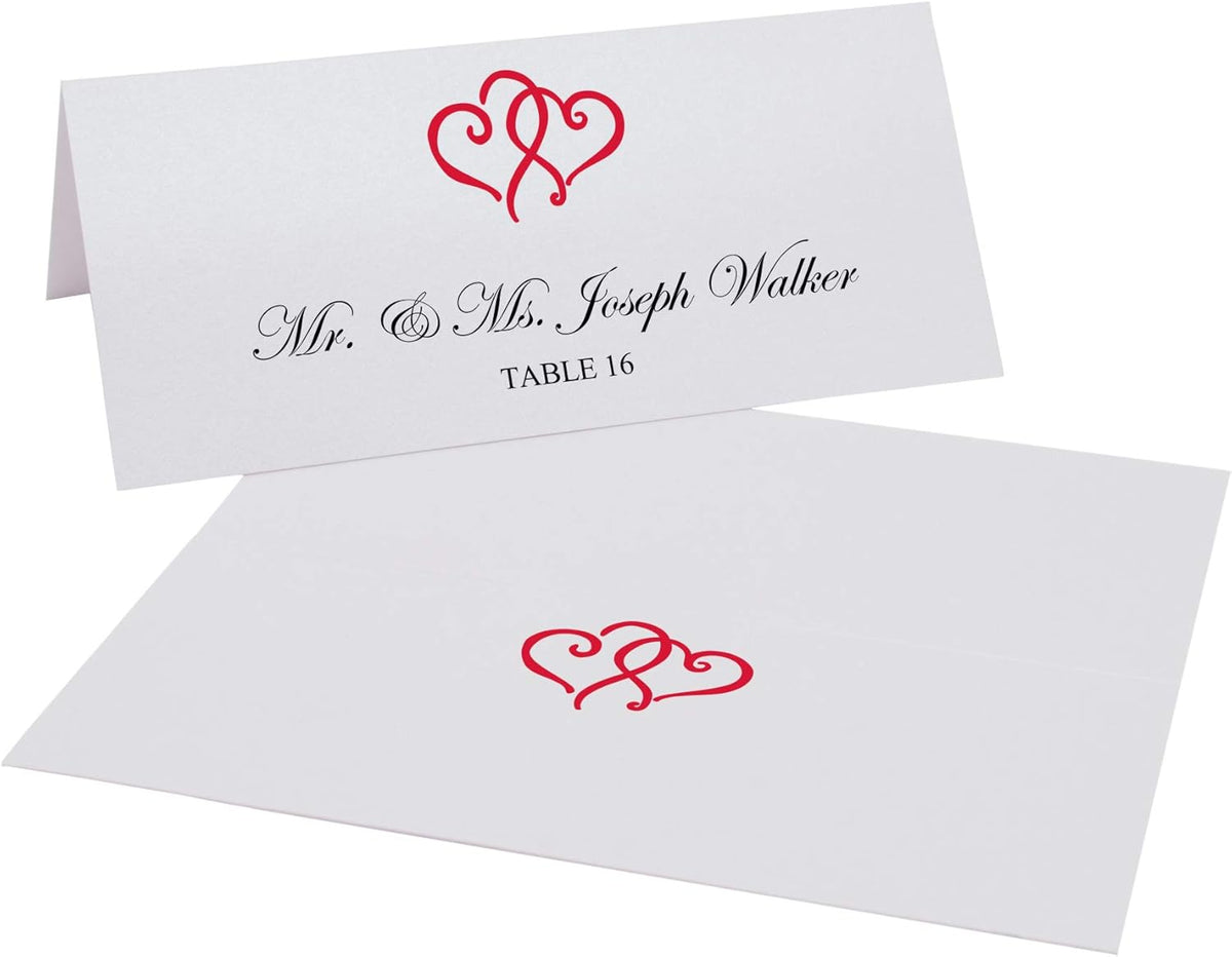 Linked Hearts Place Cards, Ruby Red (Choose Color), Set of 150, Pre-cut and Scored - Wedding