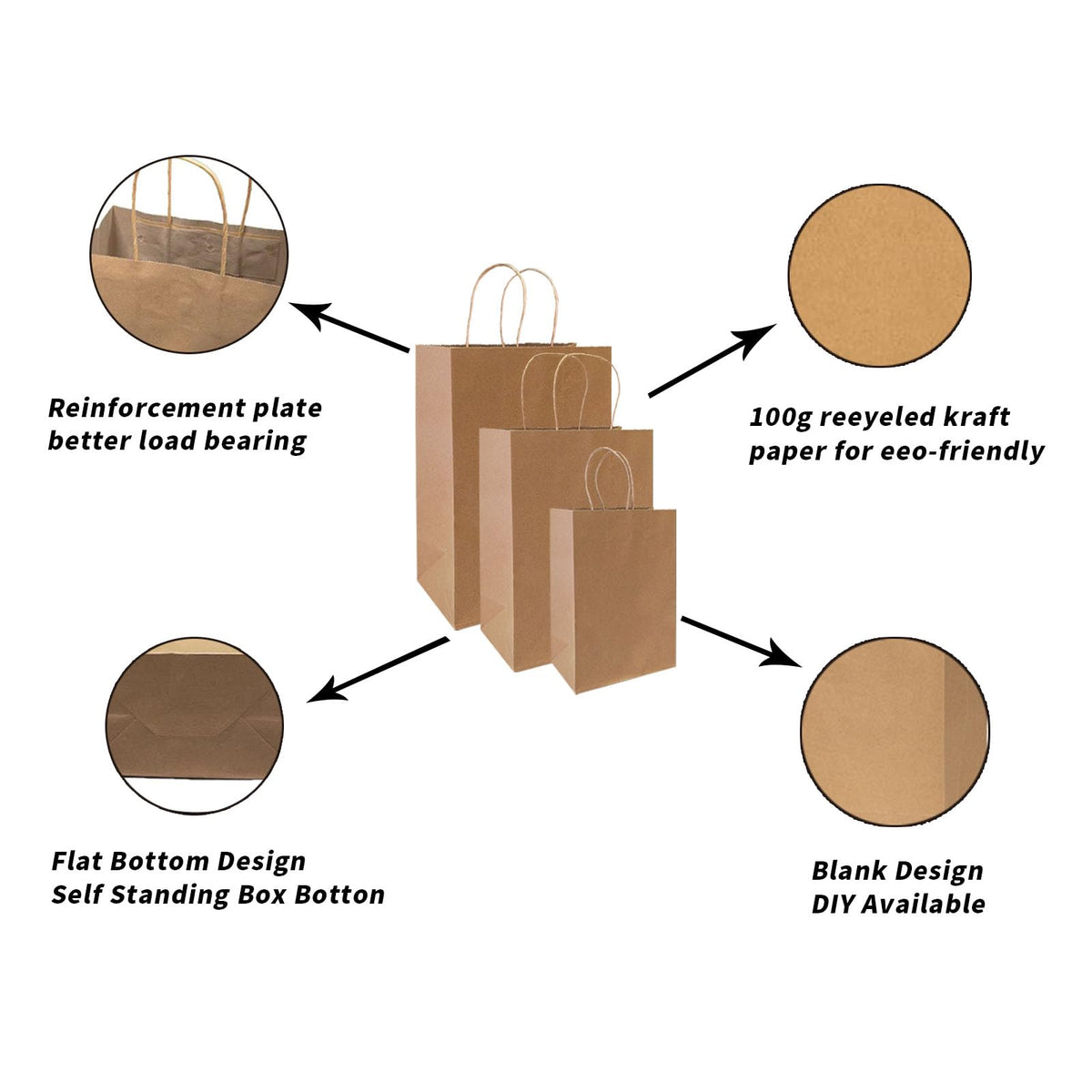 FACEBAG 90-Pack Brown Kraft Paper Bags with Handles Bulk, Assorted Sizes Gift