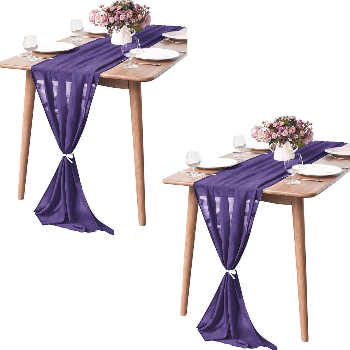 2 Pack 10Ft Chiffon Purple Table Runner Sheer 29x120 Inch for Romantic Wedding Decor Bridal & Baby
