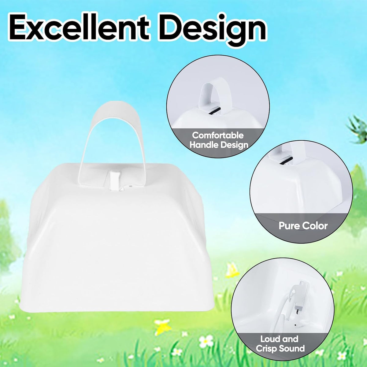 Cow Bells Noise Makers for Sporting Events: 12 Pcs Small White Cowbells with Handle Loud Bells Bulk