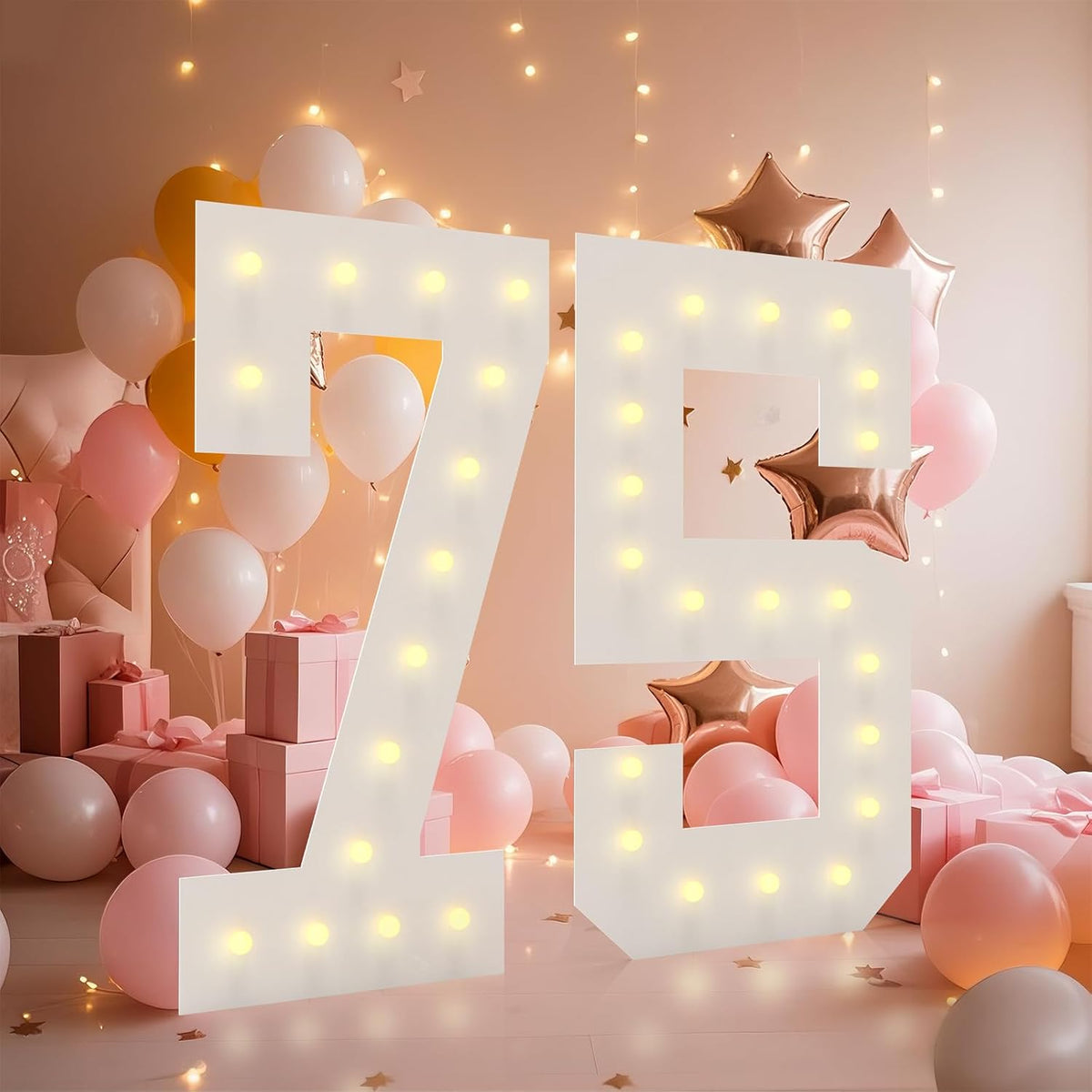 LOBOOM 4FT Light Up Numbers, Marquee Numbers 4 Feet Tall Giant Number 75 Mosaic Big Number Sign for