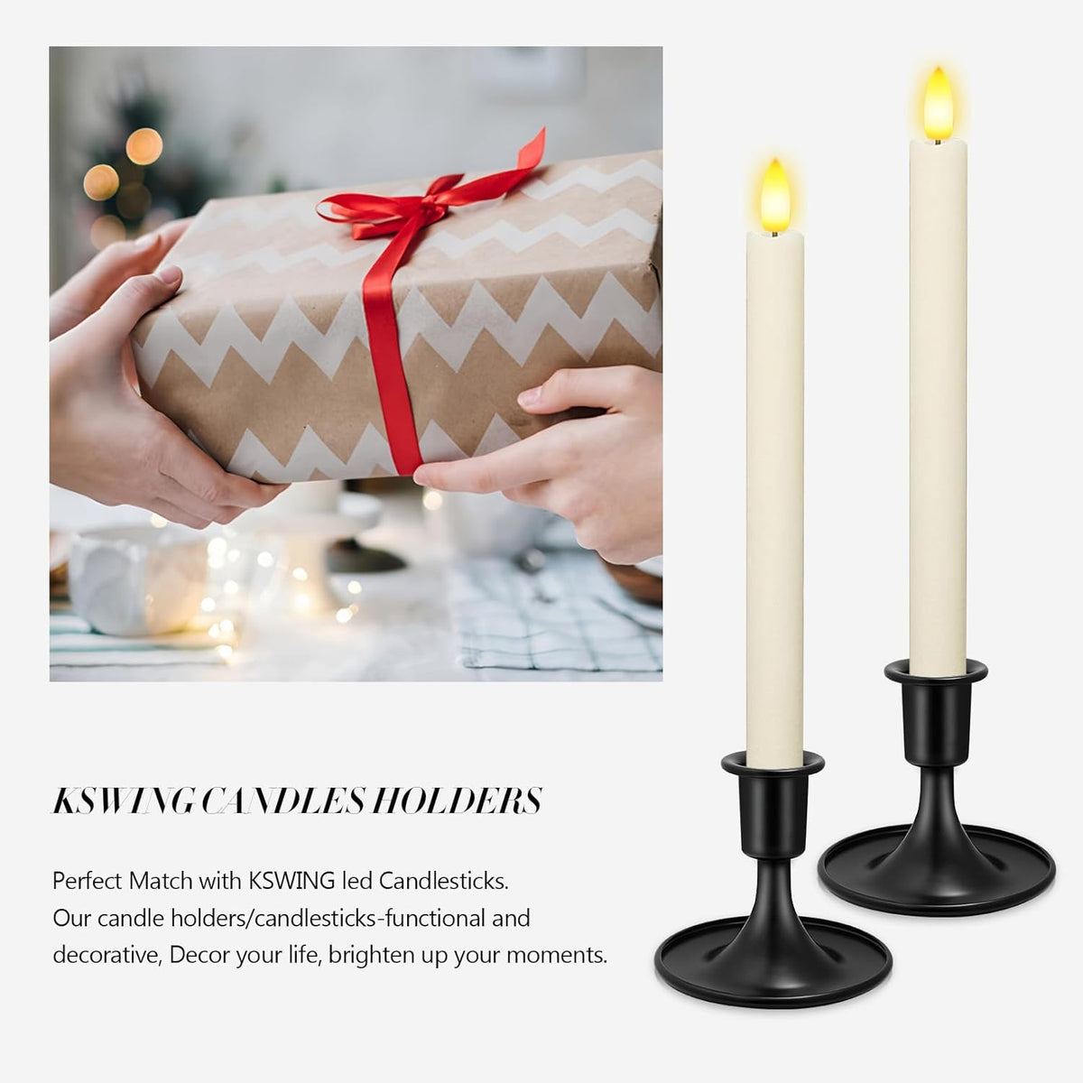 Candlestick Holders 2 PCS Short Metal Taper Candle Holders, KSWING Black Candle Stick Holders Set