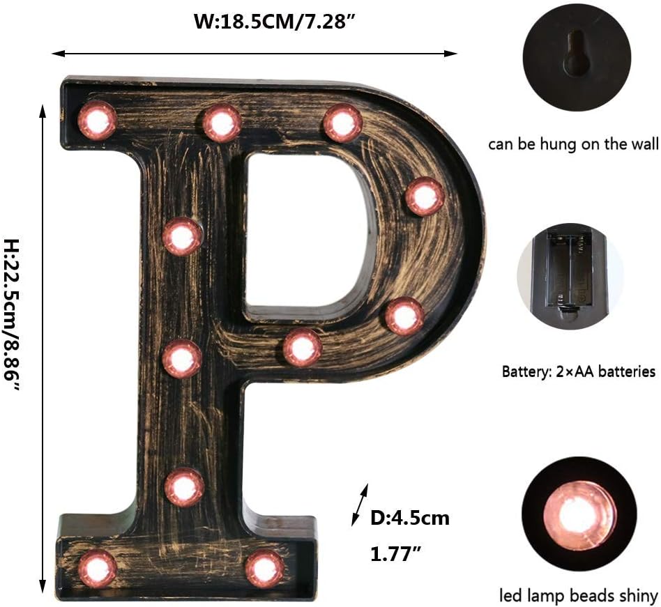 OYCBUZO Golden Black Led Marquee Letter - Industrial, Vintage Style Light Up Alphabet Letter Sign