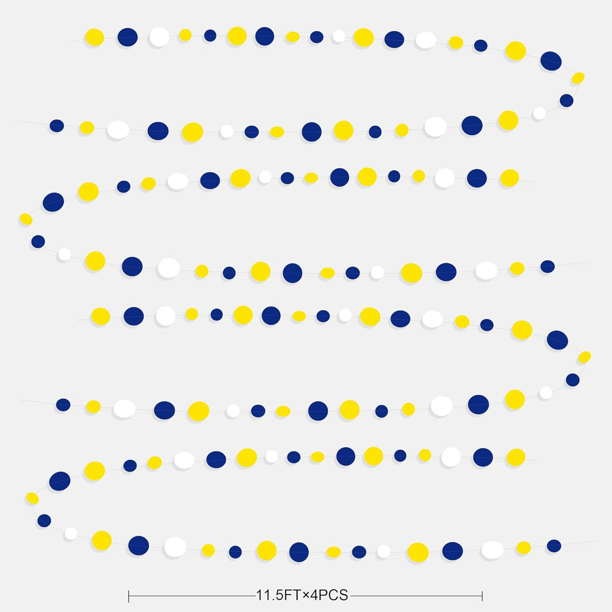 46Ft Navy Blue and Yellow Circle Dots Garland Royal Blue Yellow White Hanging Paper Polka Dot
