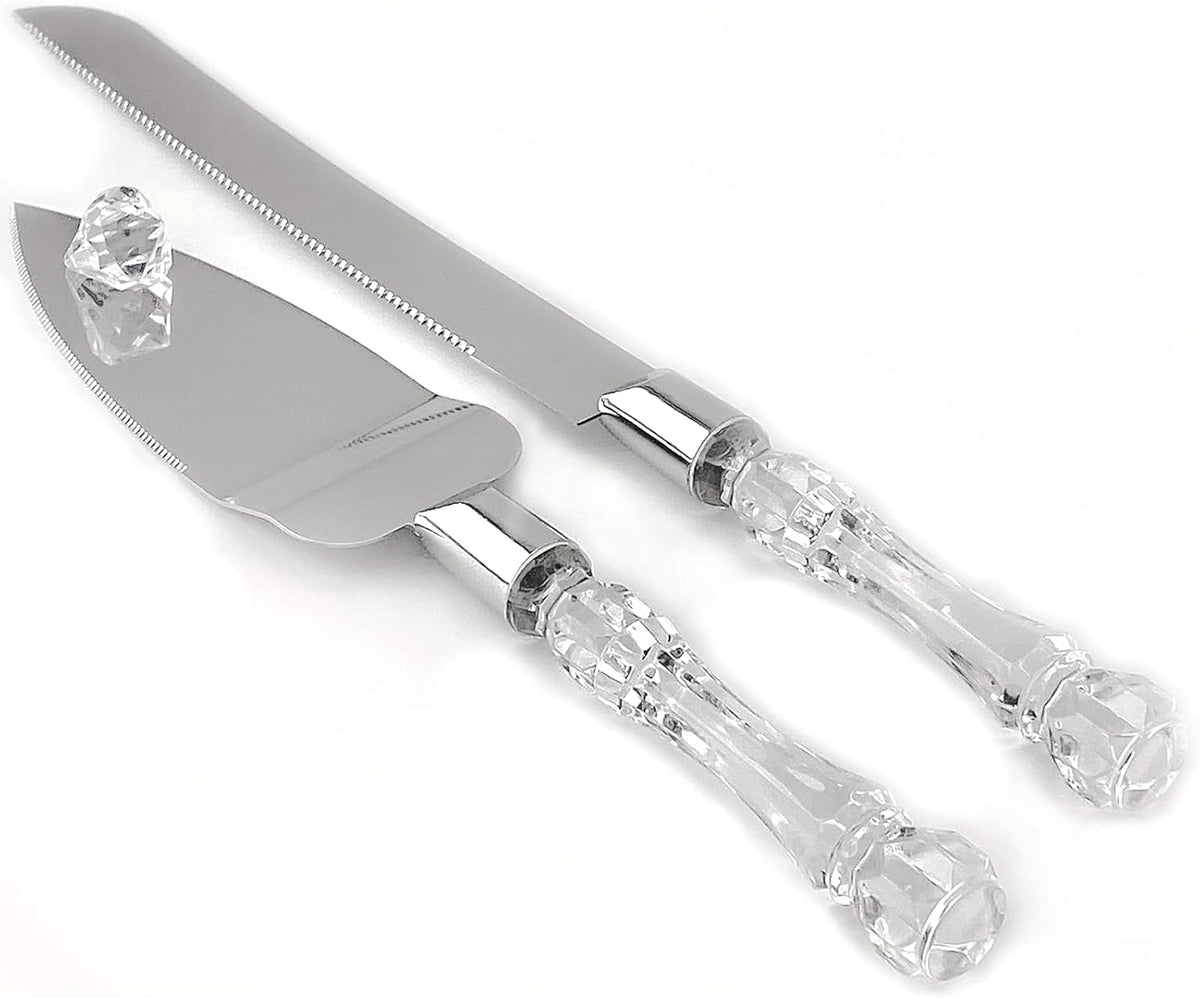 Adorox Cake Knife and Server Set Acrylic Stainless Steel Faux Crystal Handle Holiday Thanksgiving