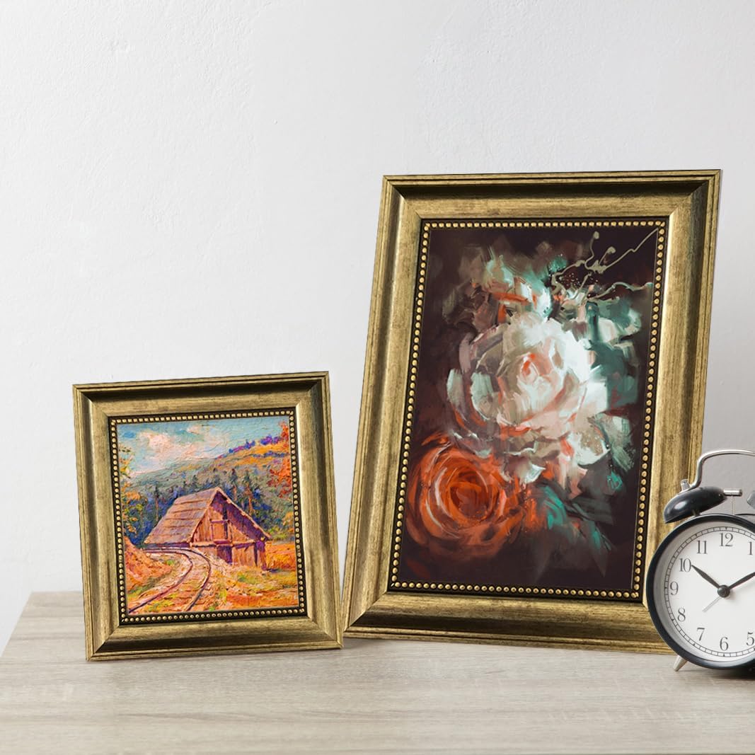 4x6 Picture Frame with Real Glass, 4 set Ornate Vintage Picture Frames for Wall or Tabletop