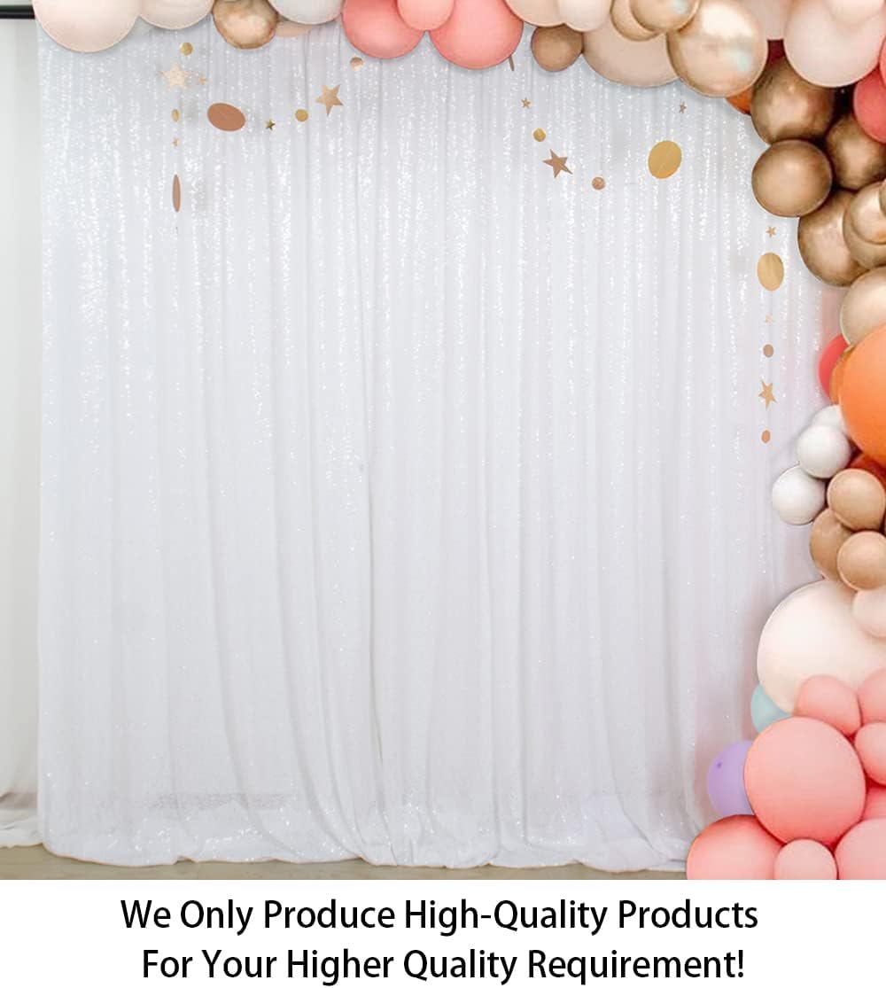 ShinyBeauty 10x10FT White Sequin Photo Backdrop - Sparkly Glitter Background for Photography, Baby