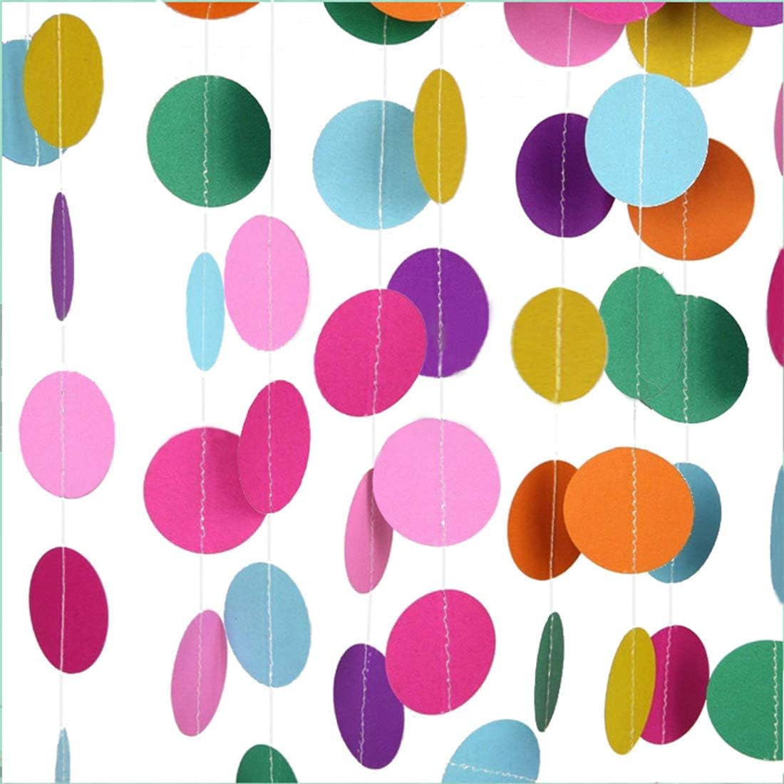 MerryNine Paper Garland 5 Pack, 65 Ft Glitter Paper Garland Circle Dots Hanging Decor, Banner for