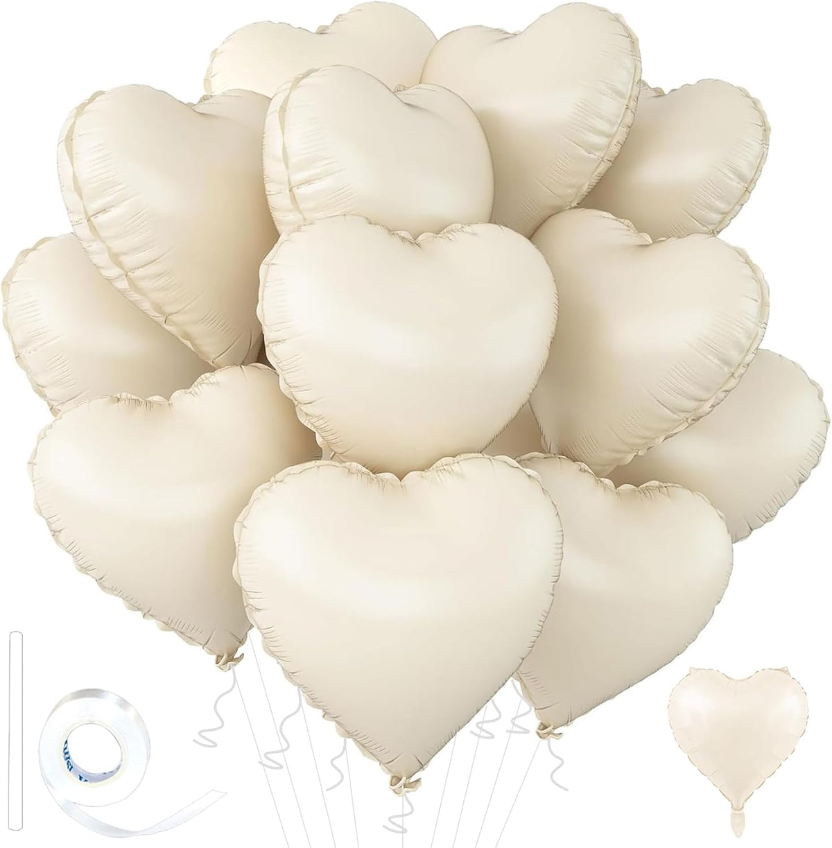 White Heart Ballloons,18 Inch Foil Love Heart Shaped Balloons 12Pcs Creamy White love balloon for