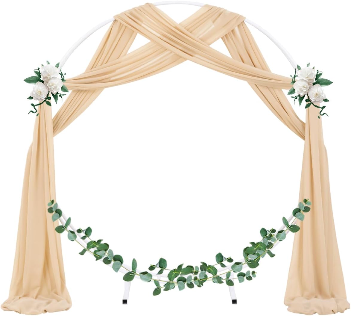 Socomi Wedding Arch Draping Fabric 3 Panels 29" x 19Ft Champagne Sheer Chiffon Curtain Drapes 6