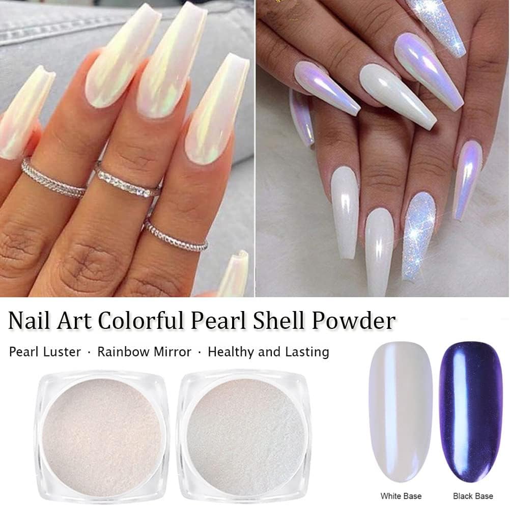7 Colors Chrome Nail Powder Aurora Metallic Holographic Mirror Effect Dip Nail Powder Kit, White