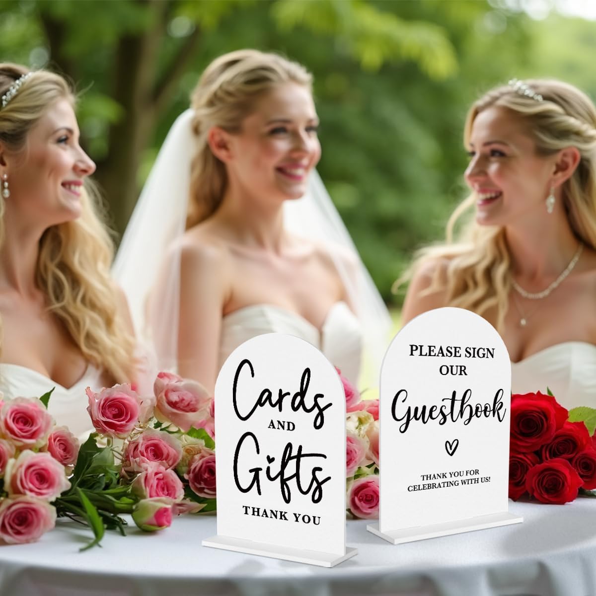 2 Pcs Acrylic Wedding Signs for Ceremony and Reception, Bridal Shower Decorations, Cards and Gifts