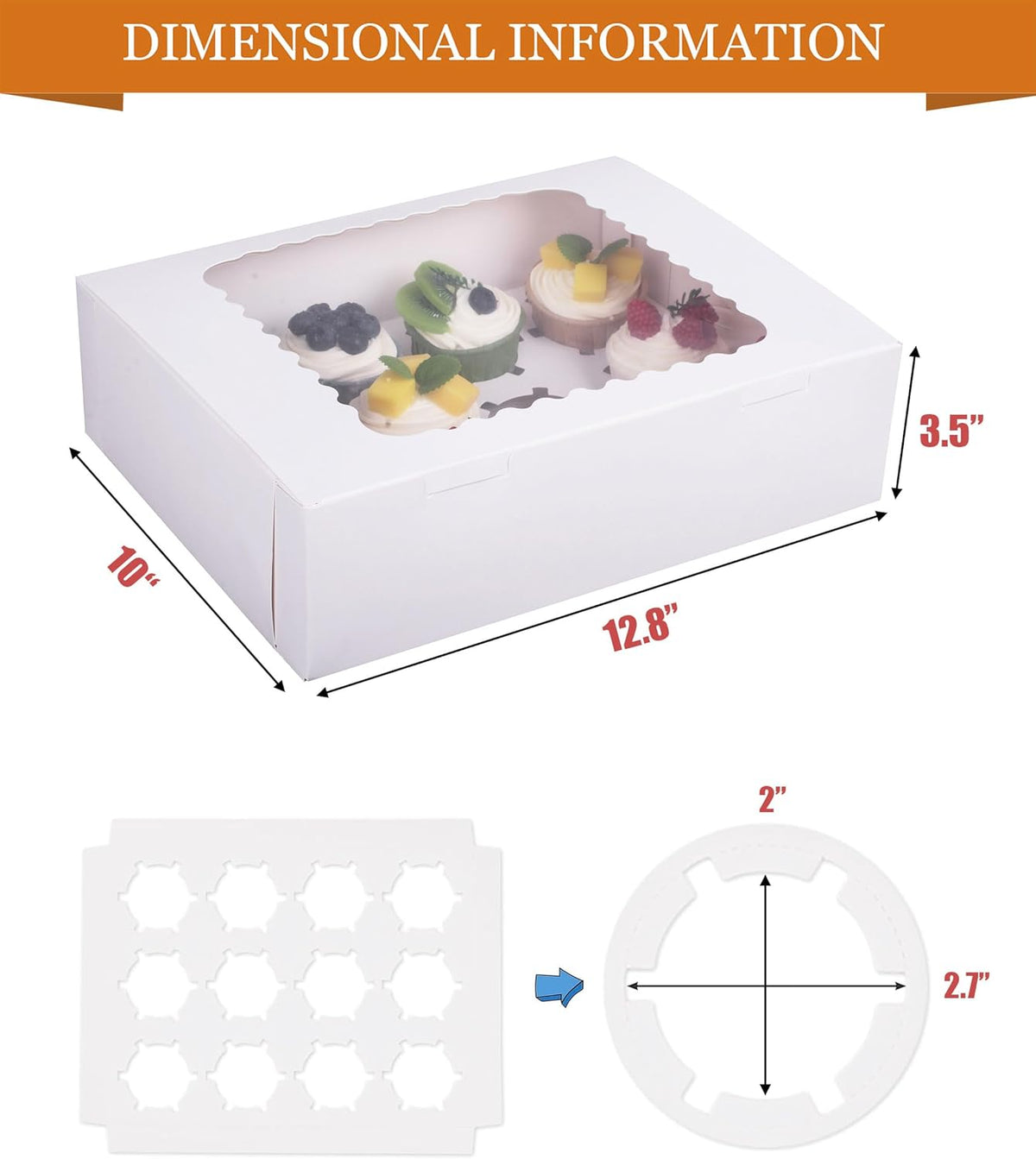 30-Set Cupcake Boxes Hold 12 Standard Cupcakes, Food Grade Cupcake Holders Bakery Carrier Boxes