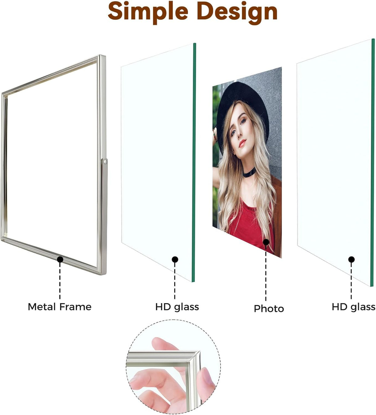 Silver Floating Frame (6"x8", Vertical), For Picture 5x7, 4x6, 3x5, Small Desktop Photo Frame