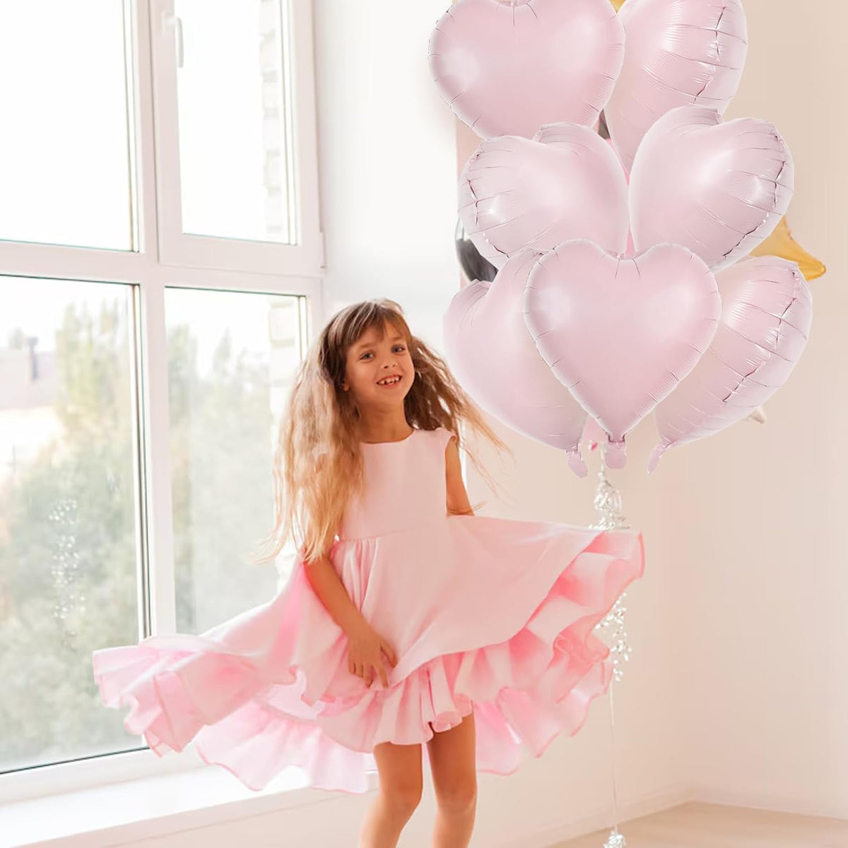 TONIFUL 15Pcs 18 Inch Baby Pink Heart Balloons Pastel Pink Heart Shape Foil Mylar Balloons