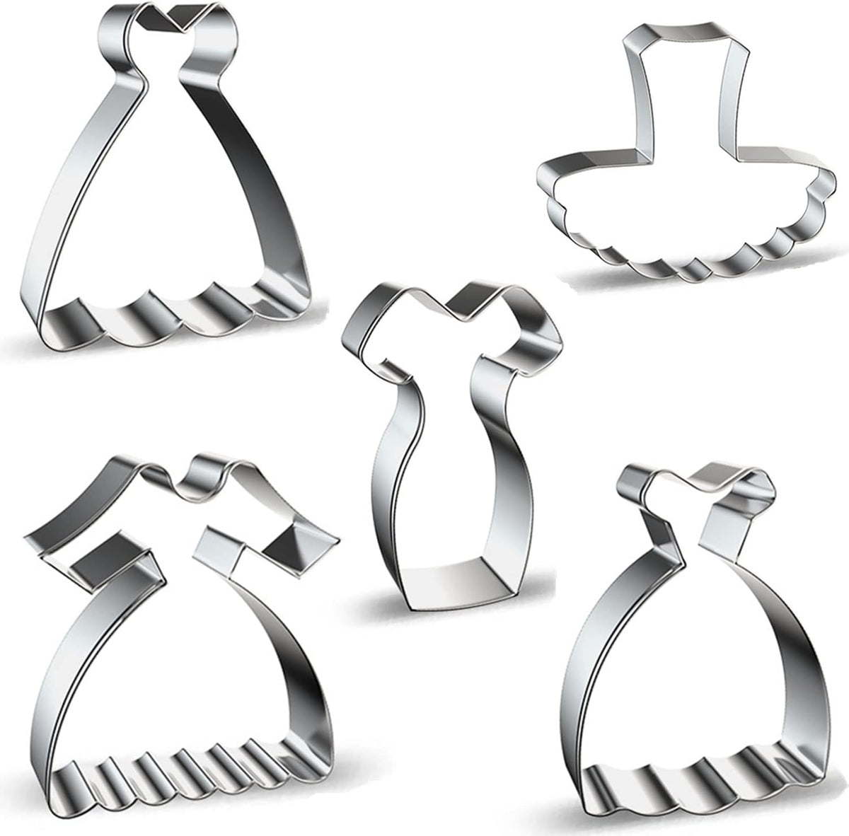 Dress Shaped Cookie Cutters Set of 5 pcs, Stainless Steel Wedding Princess Dress Fondant Cutter