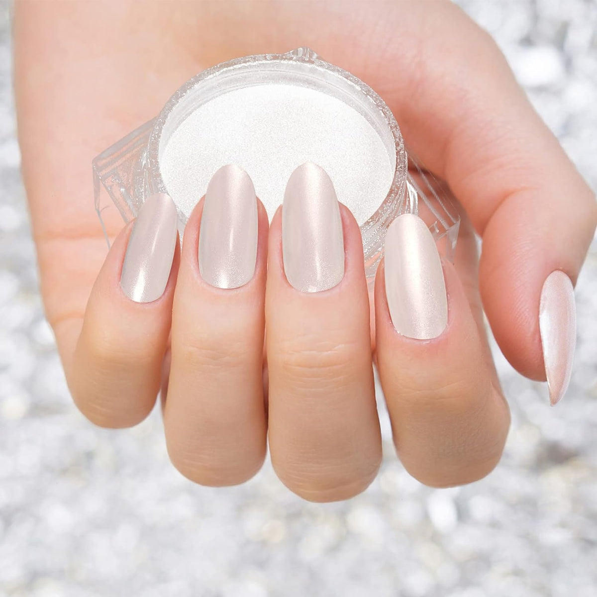 Artdone White Pearl Chrome Nail Powder,Iridescent Aurora Powder Metallic Mirror Effect Pigment
